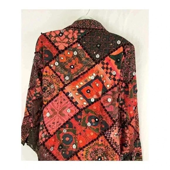 Soft Surroundings Berber Jacket Coin Blazer LARGE Womens Multicolor 100% Cotton - Picture 9 of 14